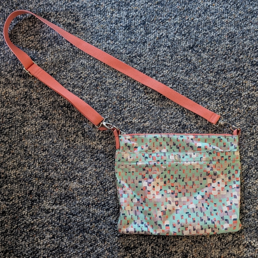 FOSSIL KEYPER CROSSBODY BAG PURSE TEAL & PEACH COLORED